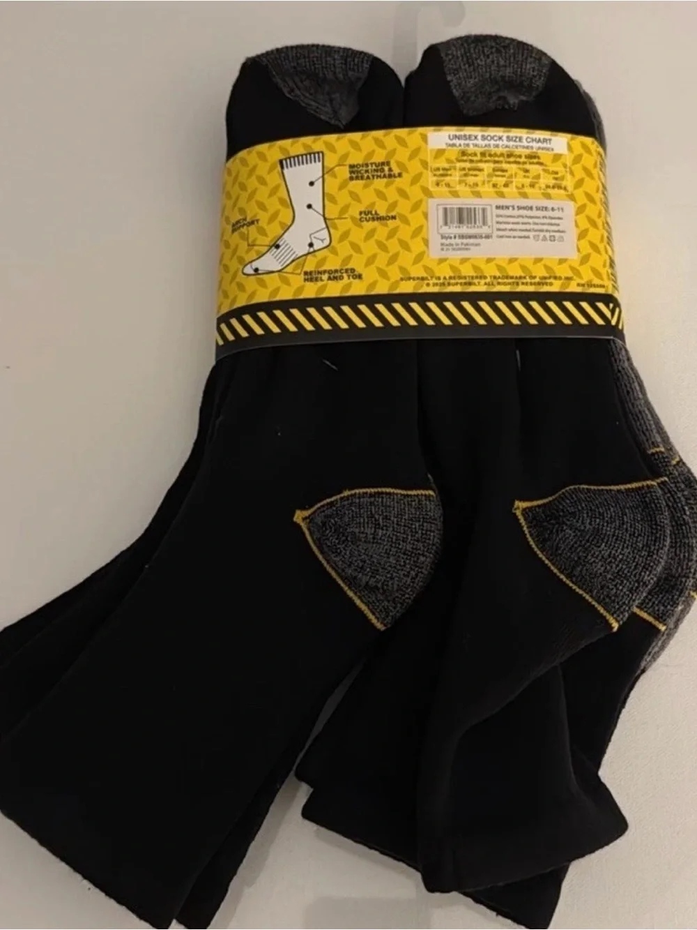 Superbilt Work Socks Mens 6 Pack Black